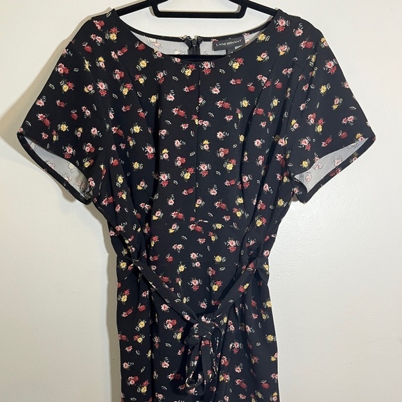 Lane Bryant Floral Top 18 Black Boho Western Preppy Dainty Belted Peasant Hippie - Picture 3 of 13